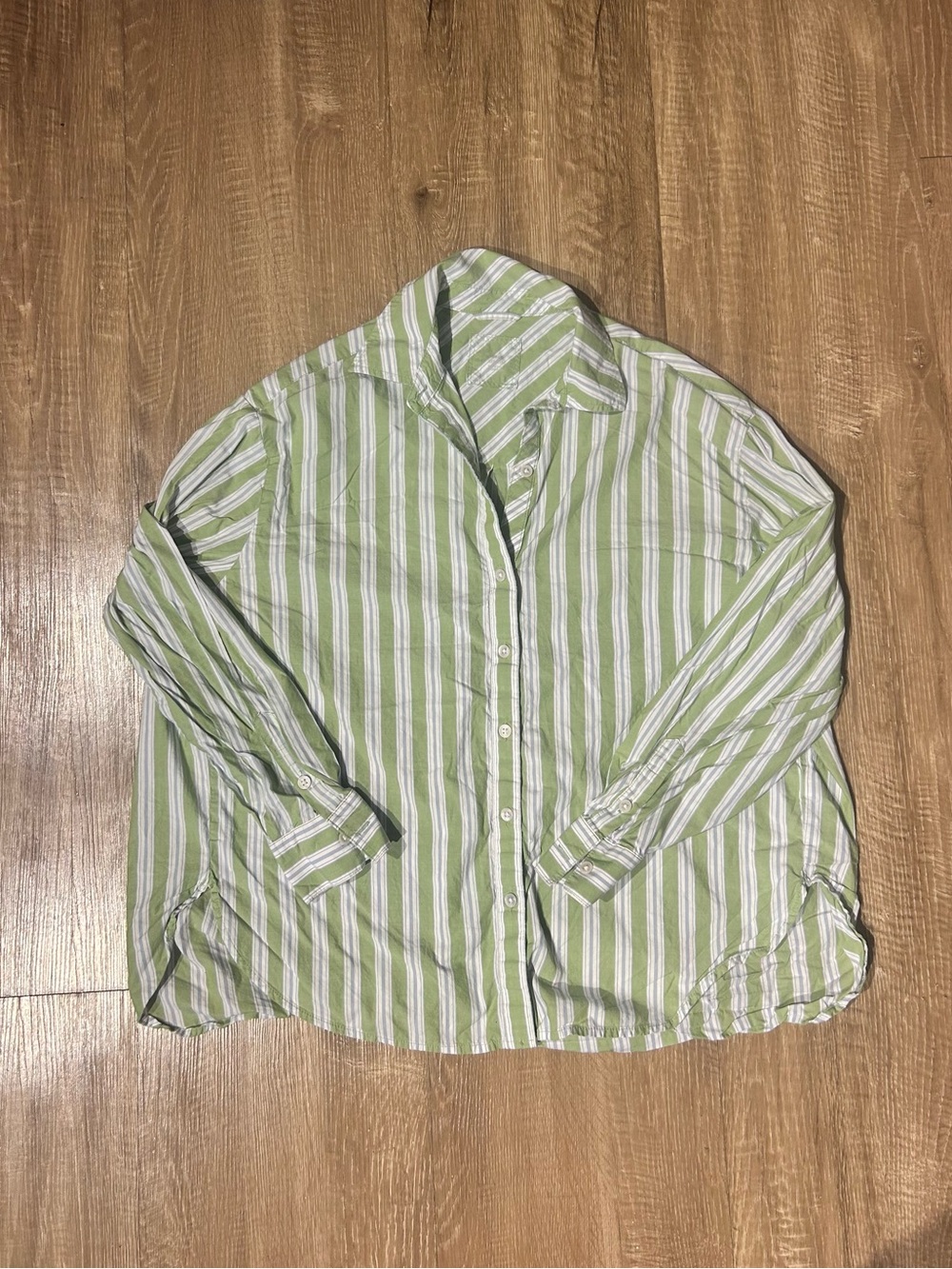 aerie Green and White Striped Button-Down Shirt